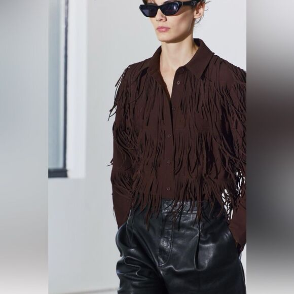 Zara maxi fringed shirt ZW collection - Picture 4 of 7